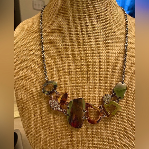 Gold, rose gold and silver geometric necklace - Picture 1 of 5